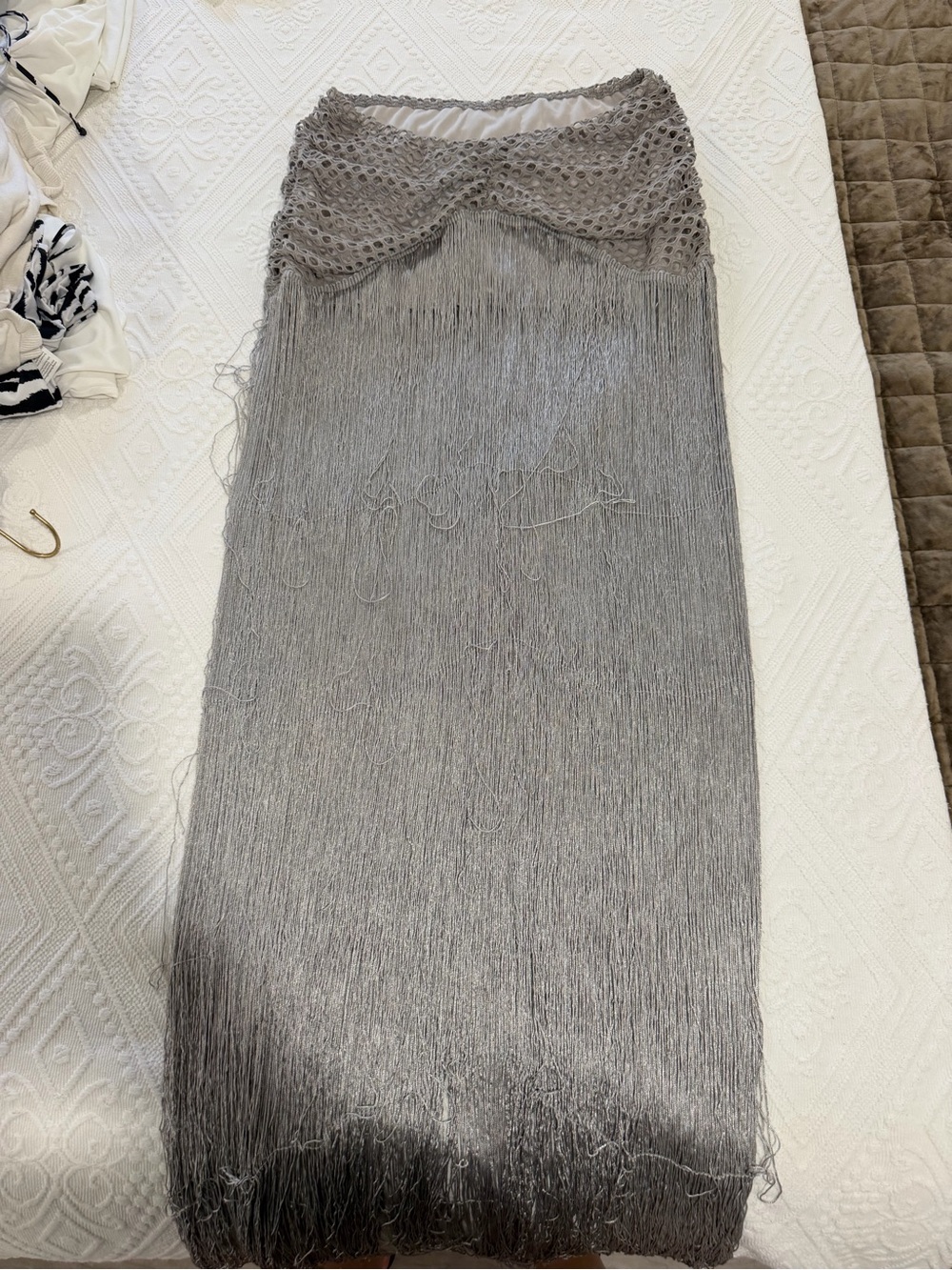 Gray Fringe Maxi Skirt